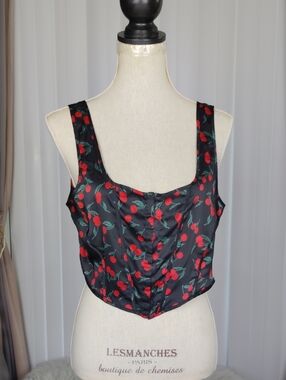 Mixed Threads Black Cherry Print Satin Crop Top.